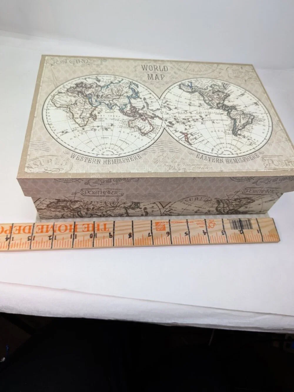 Vintage World Map Storage Box Antique Globe Keepsake Enchante Travel Tan